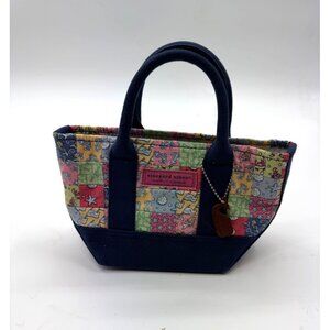Vineyard Vines Mini Roxbury Multicolor Patchwork Canvas Tote Bag With Navy Handl